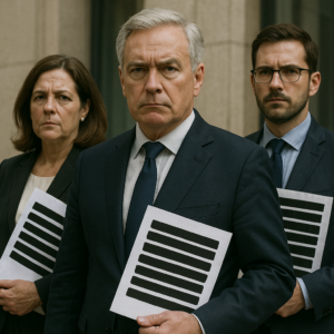 Ambtenaren met zwartgelakte documenten